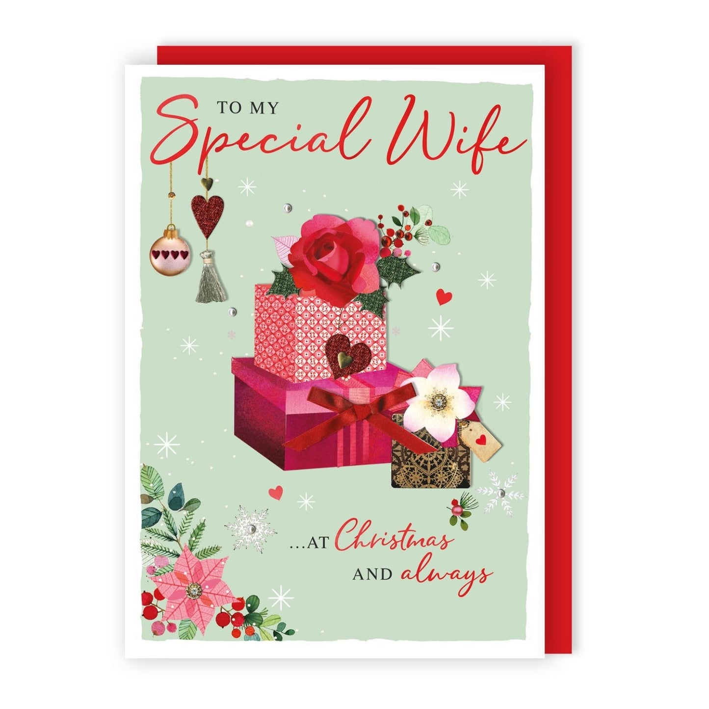 Wife Christmas Card Luxury Large Lavish Hand-Finished Embellished Festive Design