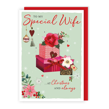 Wife Christmas Card Luxury Large Lavish Hand-Finished Embellished Festive Design