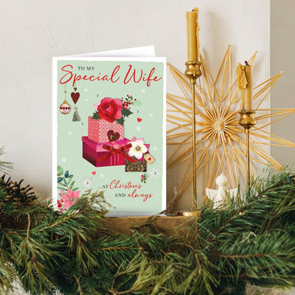 Wife Christmas Card Luxury Large Lavish Hand-Finished Embellished Festive Design