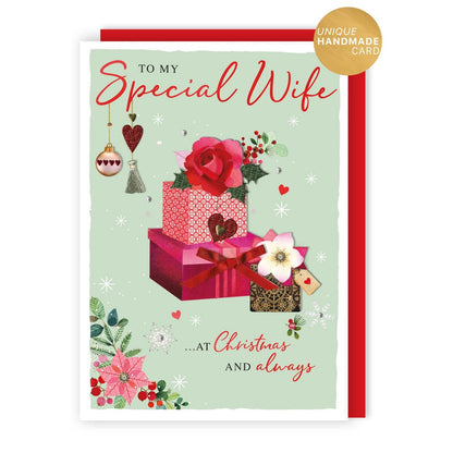 Wife Christmas Card Luxury Large Lavish Hand-Finished Embellished Festive Design