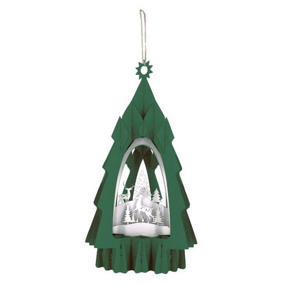 Green Tree 3D Laser Cut Christmas Card Hanging Tree Decoration Reindeer Detail