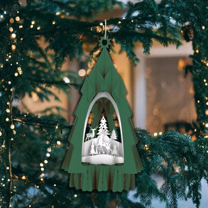Green Tree 3D Laser Cut Christmas Card Hanging Tree Decoration Reindeer Detail