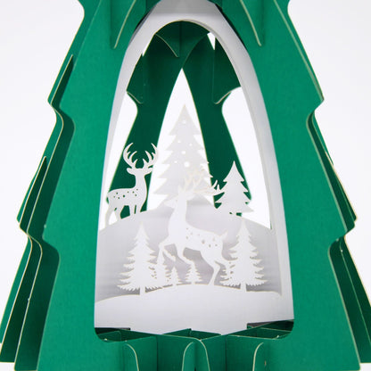 Green Tree 3D Laser Cut Christmas Card Hanging Tree Decoration Reindeer Detail