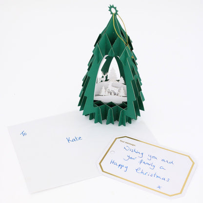 Green Tree 3D Laser Cut Christmas Card Hanging Tree Decoration Reindeer Detail