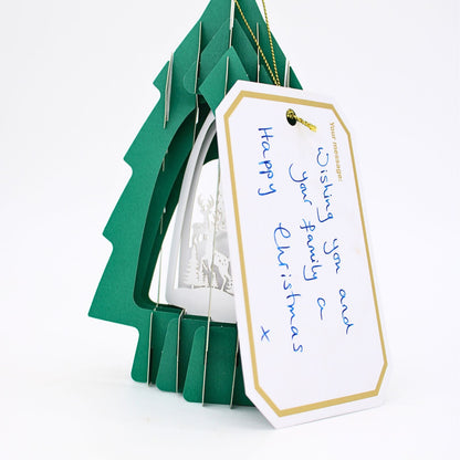 Green Tree 3D Laser Cut Christmas Card Hanging Tree Decoration Reindeer Detail