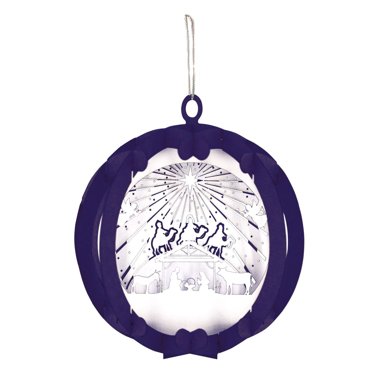 Blue Bauble 3D Laser Cut Christmas Card Hanging Tree Decoration Nativity Detail