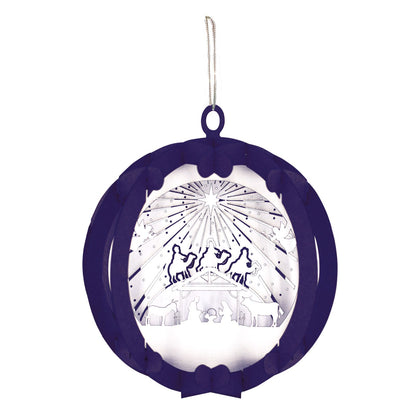 Blue Bauble 3D Laser Cut Christmas Card Hanging Tree Decoration Nativity Detail