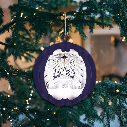 Blue Bauble 3D Laser Cut Christmas Card Hanging Tree Decoration Nativity Detail