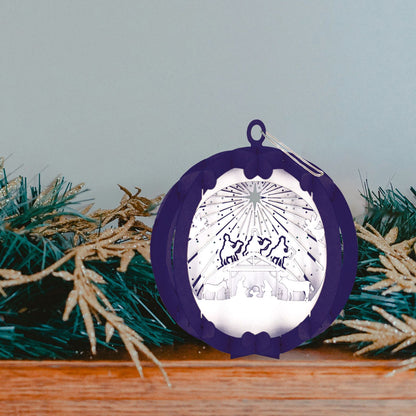 Blue Bauble 3D Laser Cut Christmas Card Hanging Tree Decoration Nativity Detail