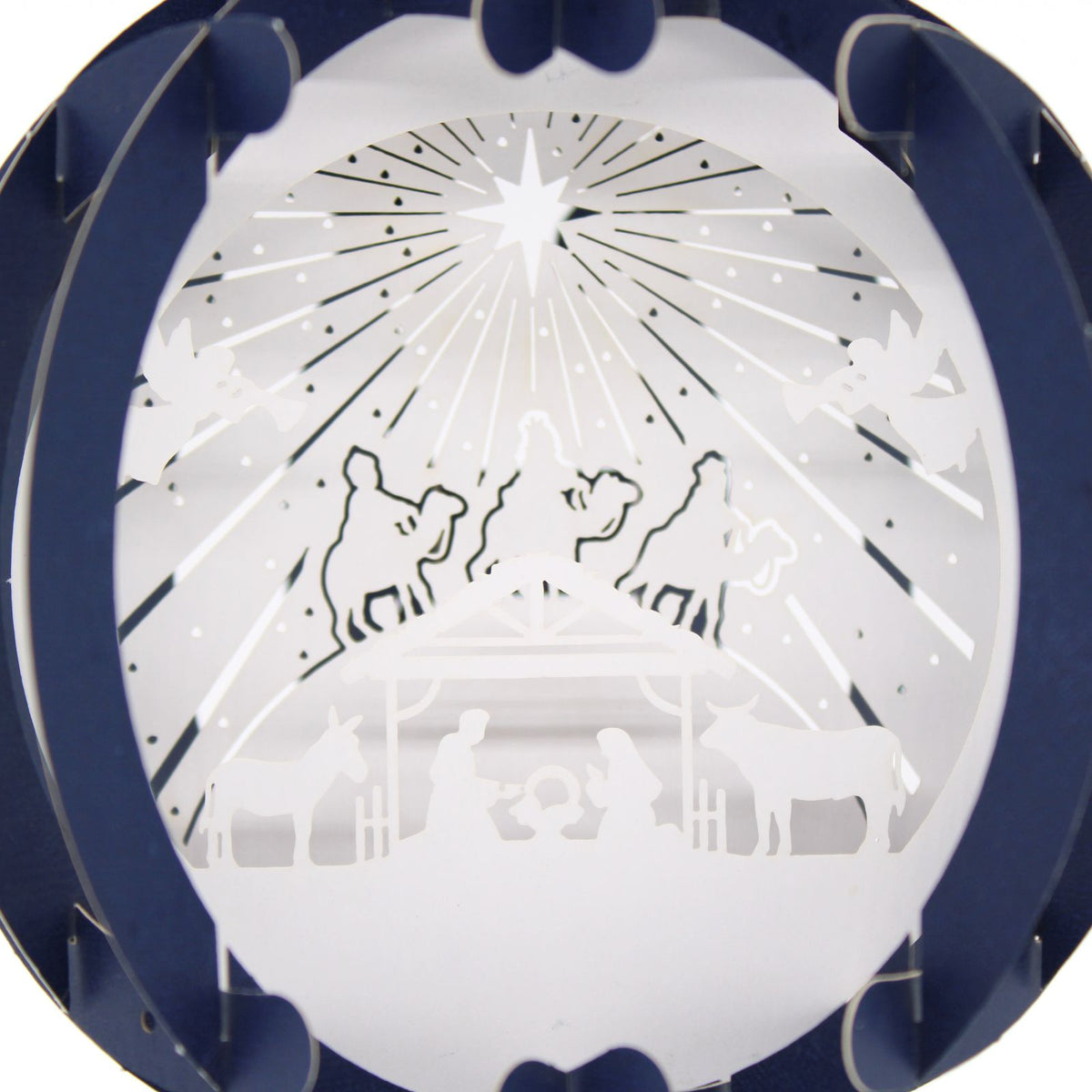 Blue Bauble 3D Laser Cut Christmas Card Hanging Tree Decoration Nativity Detail