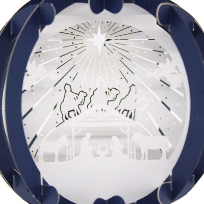 Blue Bauble 3D Laser Cut Christmas Card Hanging Tree Decoration Nativity Detail