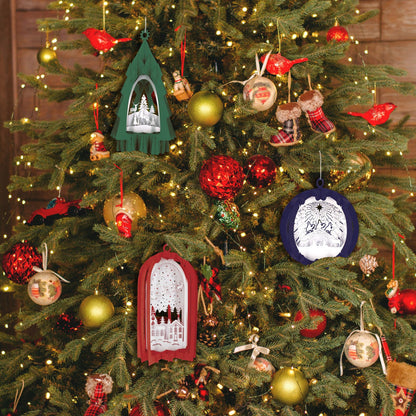 Blue Bauble 3D Laser Cut Christmas Card Hanging Tree Decoration Nativity Detail