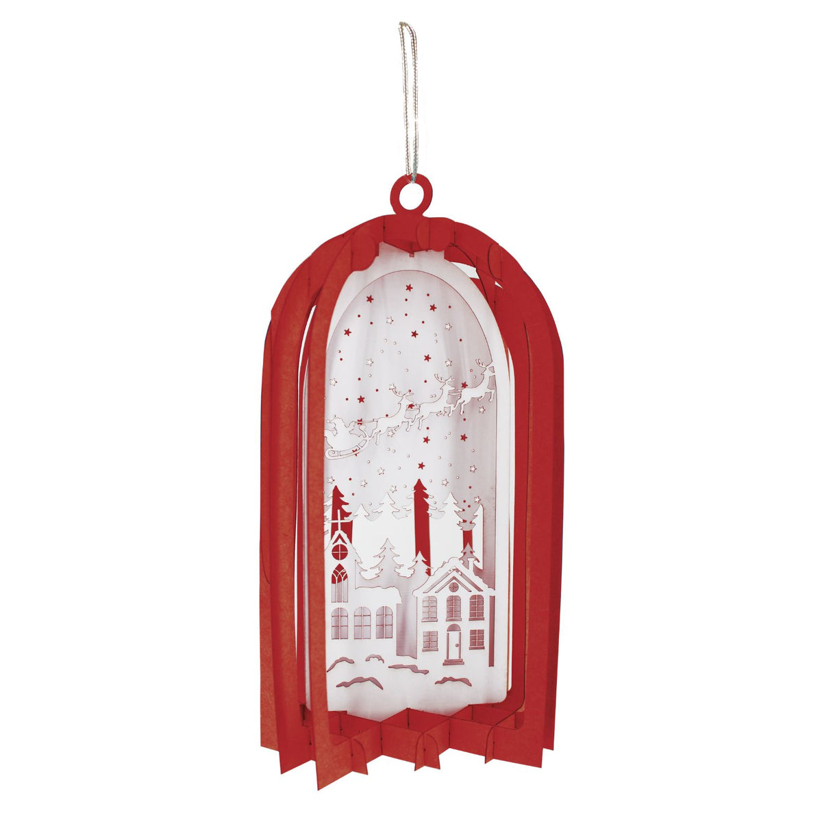 Red Lantern 3D Laser Cut Christmas Card Hanging Tree Decoration Santa Detail