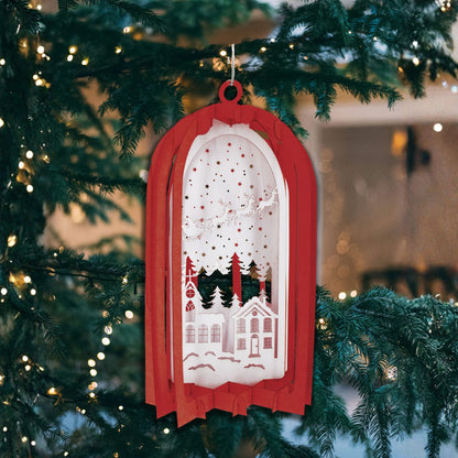 Red Lantern 3D Laser Cut Christmas Card Hanging Tree Decoration Santa Detail