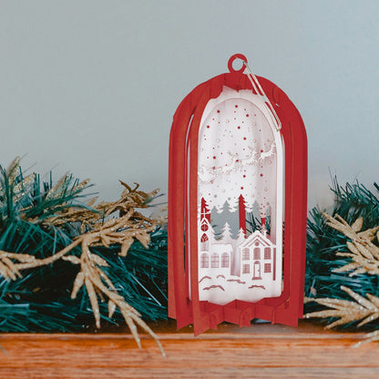 Red Lantern 3D Laser Cut Christmas Card Hanging Tree Decoration Santa Detail