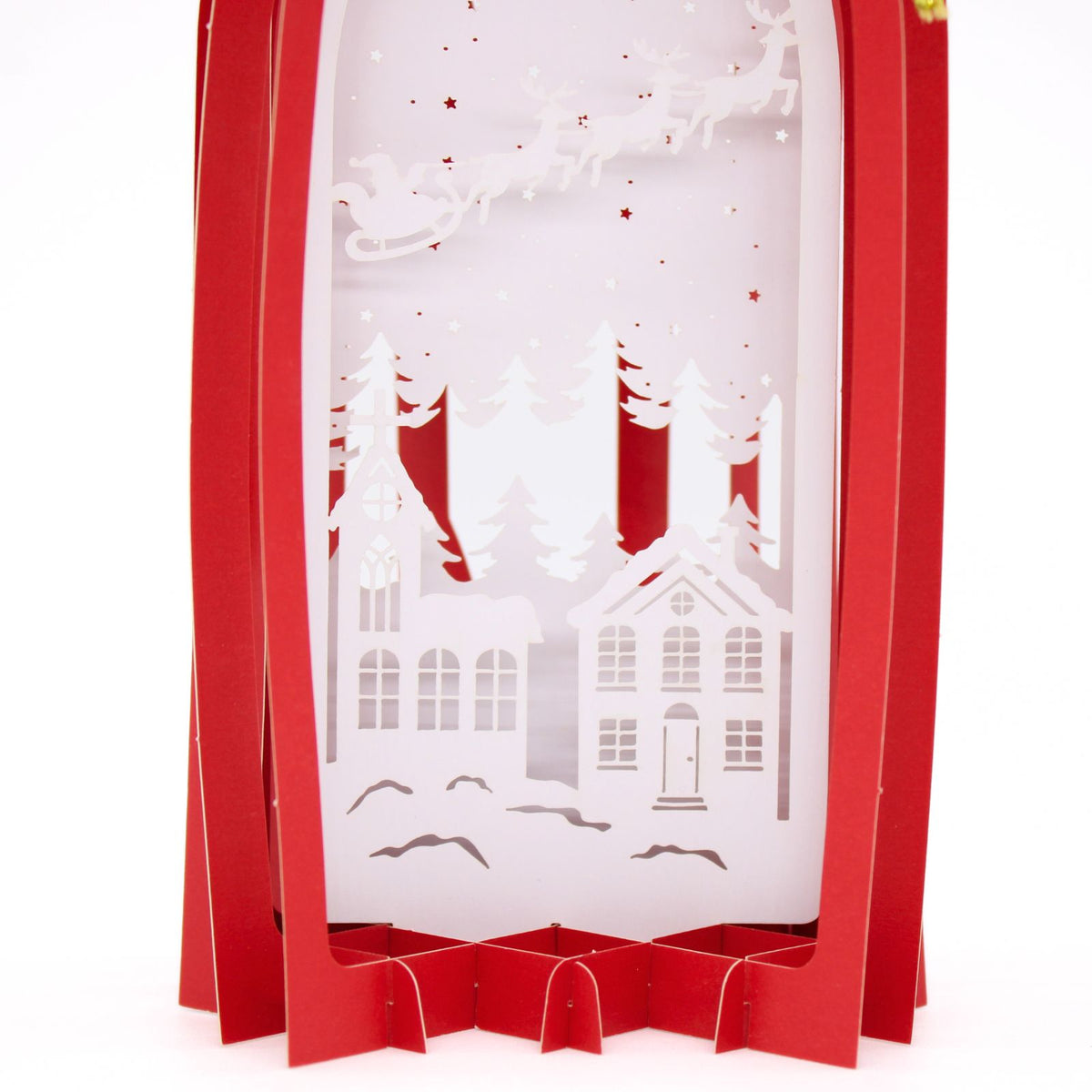 Red Lantern 3D Laser Cut Christmas Card Hanging Tree Decoration Santa Detail