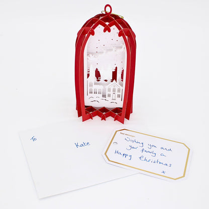 Red Lantern 3D Laser Cut Christmas Card Hanging Tree Decoration Santa Detail