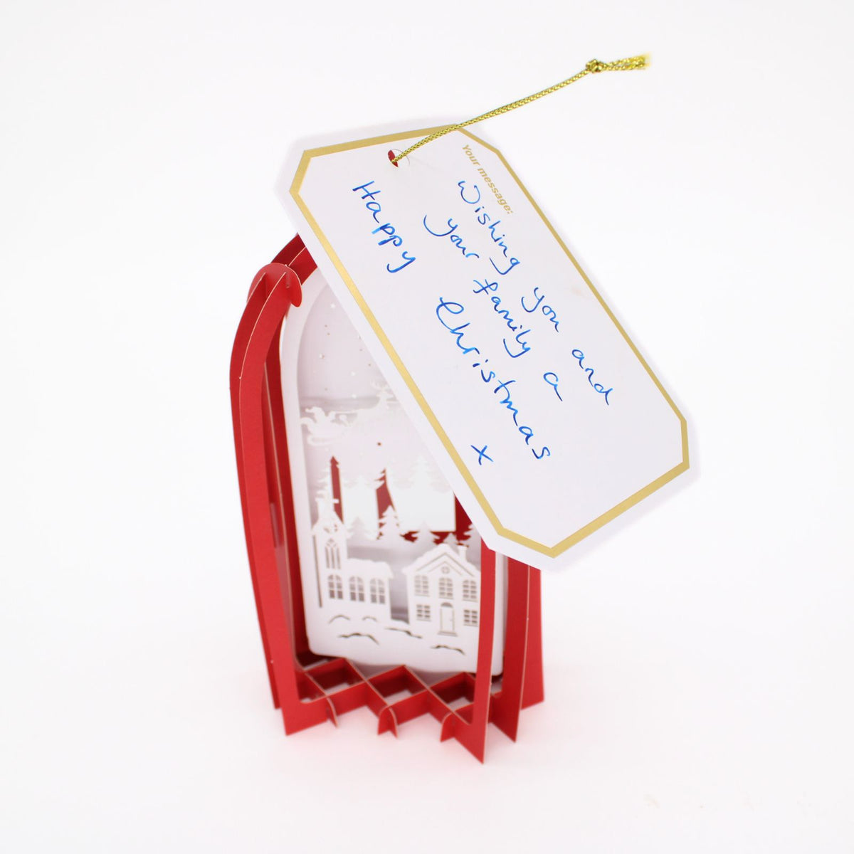 Red Lantern 3D Laser Cut Christmas Card Hanging Tree Decoration Santa Detail