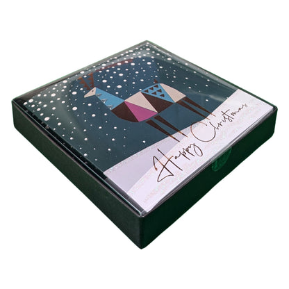 Box of 6 Reindeer Snowfall Luxury Hand-Finished Christmas Cards
