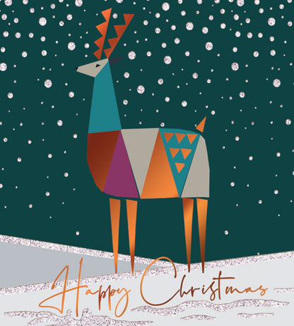 Box of 6 Reindeer Snowfall Luxury Hand-Finished Christmas Cards
