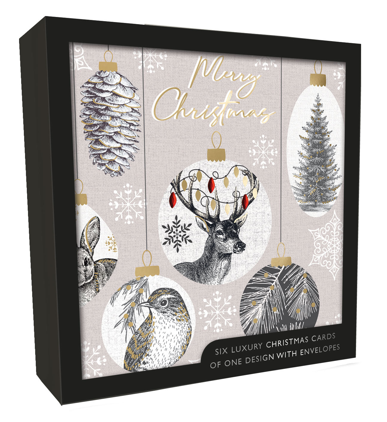 Box of 6 Xmas Scene Baubles Luxury Hand-Finished Christmas Cards