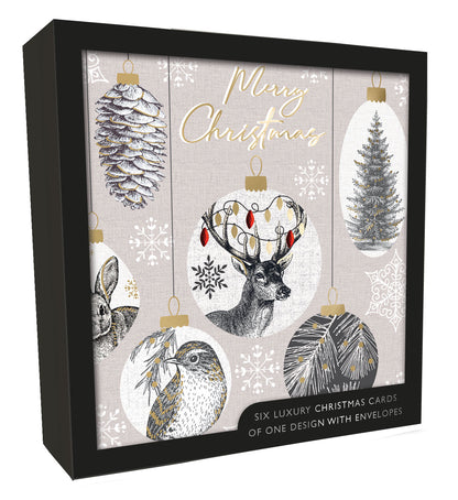 Box of 6 Xmas Scene Baubles Luxury Hand-Finished Christmas Cards
