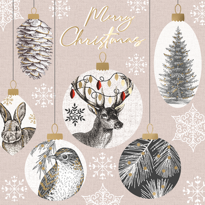 Box of 6 Xmas Scene Baubles Luxury Hand-Finished Christmas Cards