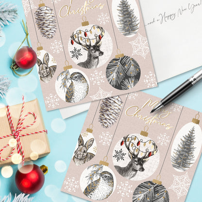 Box of 6 Xmas Scene Baubles Luxury Hand-Finished Christmas Cards