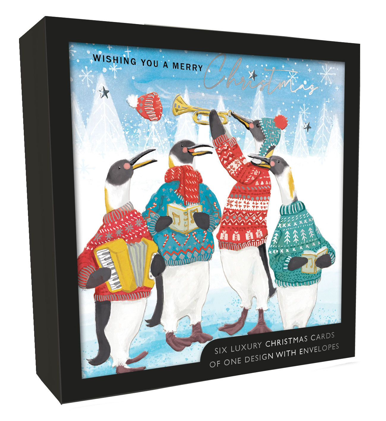 Box of 6 Penguin Carol Singers Luxury Hand-Finished Christmas Cards