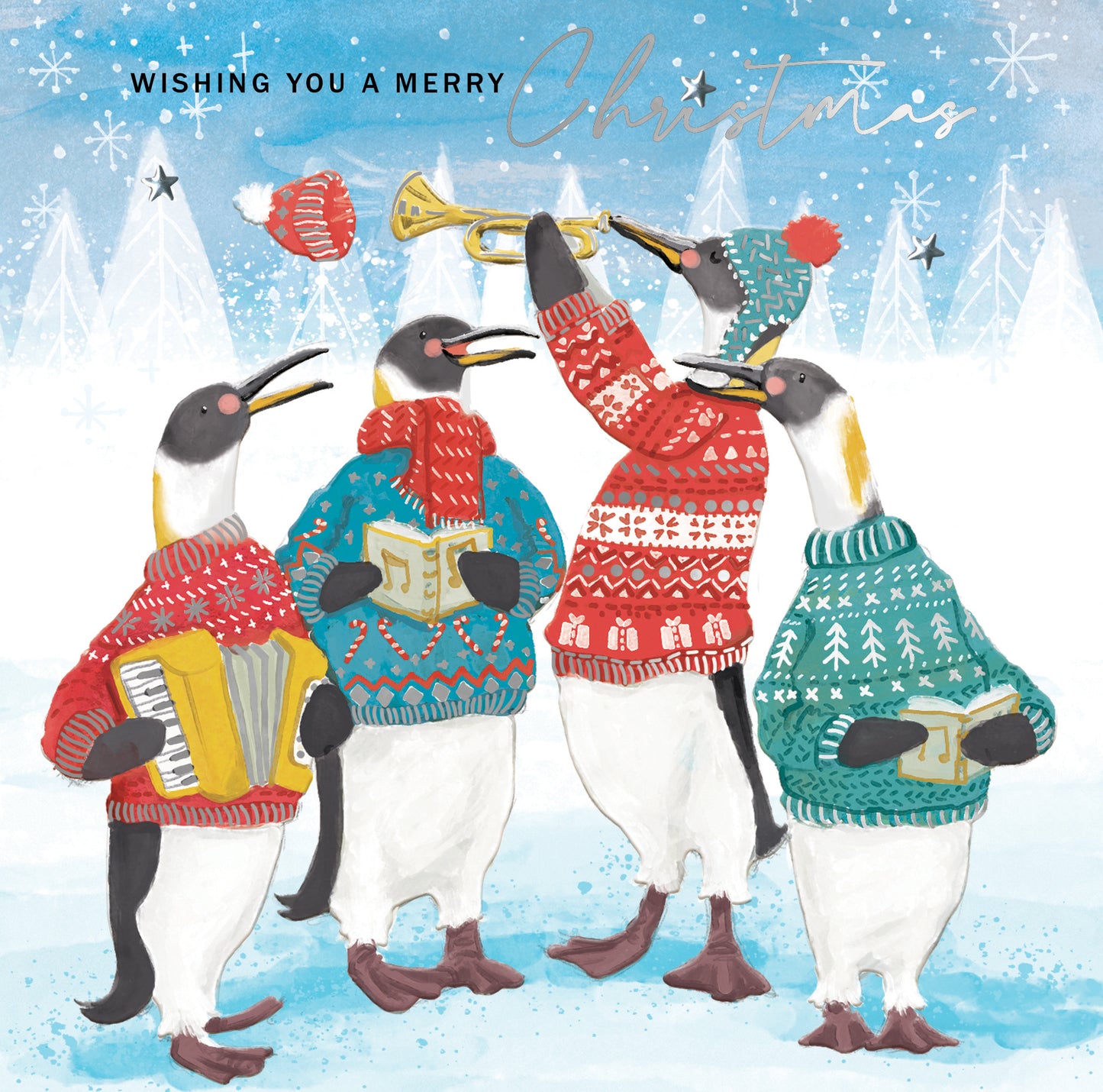 Box of 6 Penguin Carol Singers Luxury Hand-Finished Christmas Cards