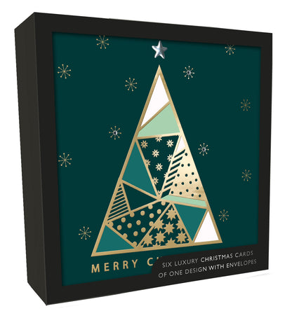 Box of 6 Gold Geometric Tree Luxury Hand-Finished Christmas Cards