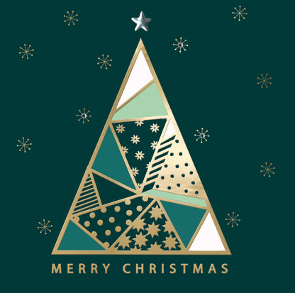 Box of 6 Gold Geometric Tree Luxury Hand-Finished Christmas Cards