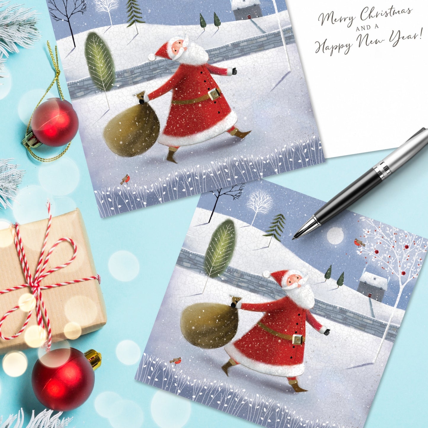 Box of 6 Santa's & His Presents Luxury Hand-Finished Christmas Cards