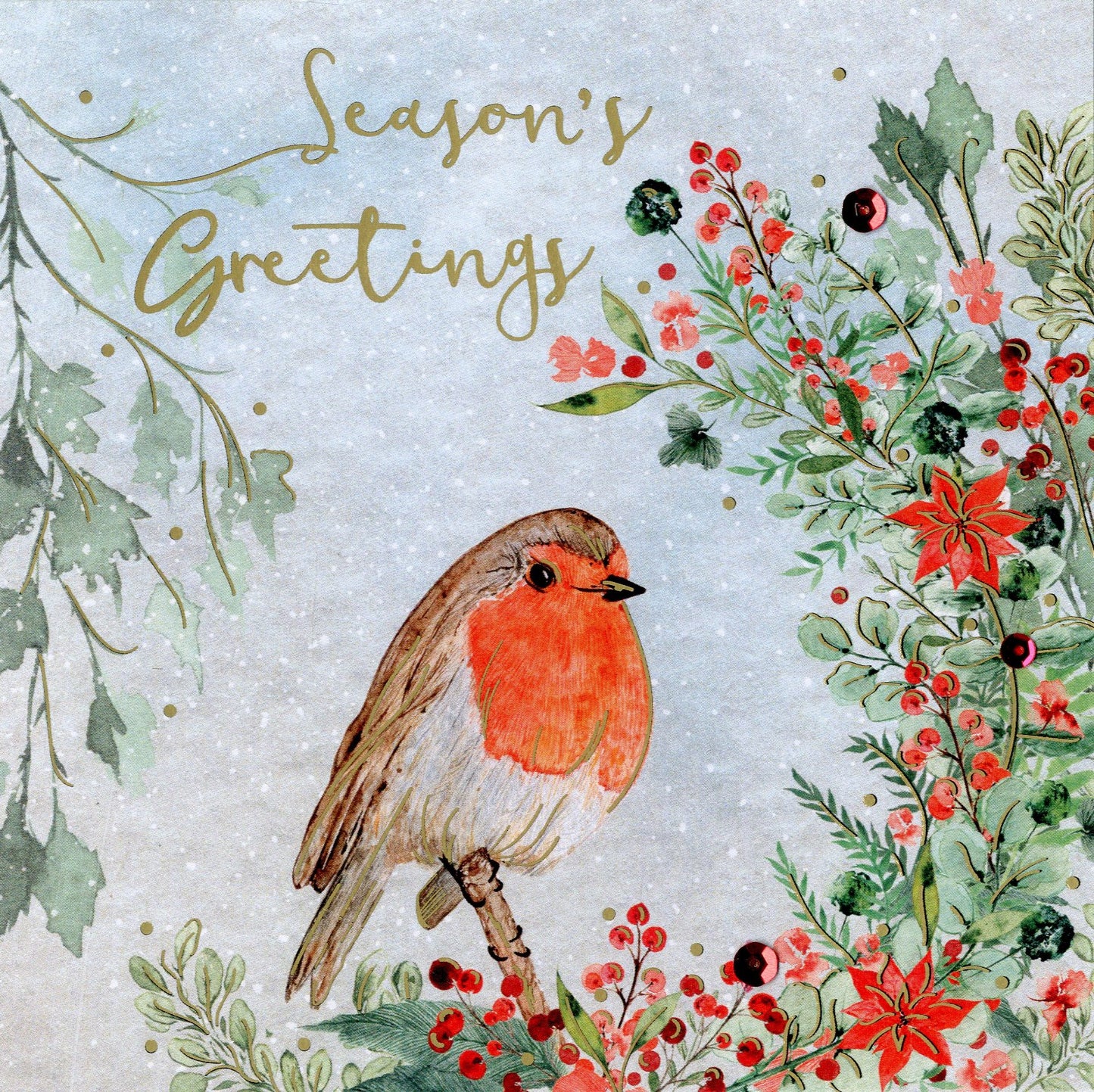 Sparkle Robin On Branch Embellished Hand-Finished Christmas Greeting Card