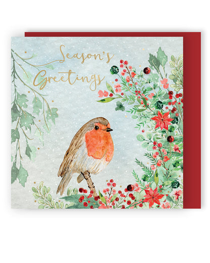 Sparkle Robin On Branch Embellished Hand-Finished Christmas Greeting Card