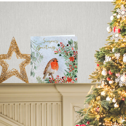 Sparkle Robin On Branch Embellished Hand-Finished Christmas Greeting Card