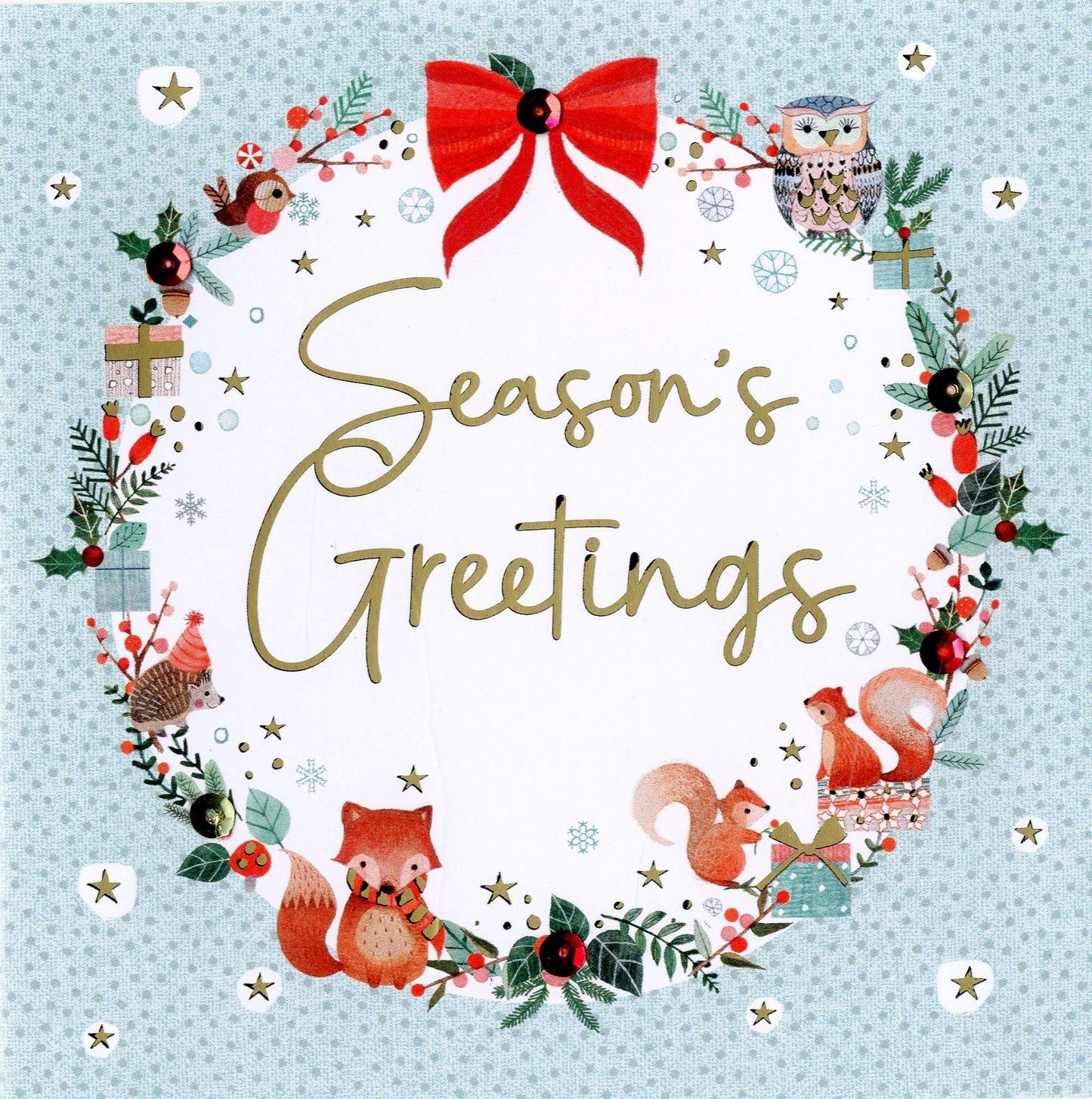 Sparkle Woodland Wreath Embellished Hand-Finished Christmas Greeting Card