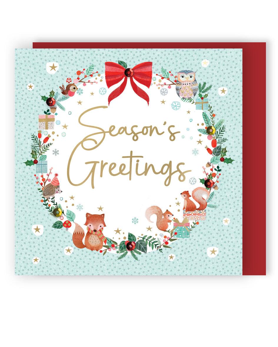 Sparkle Woodland Wreath Embellished Hand-Finished Christmas Greeting Card