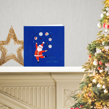 Box Of 6 Sparkle Santa Juggling Embellished Christmas Cards Xmas Card Boxes