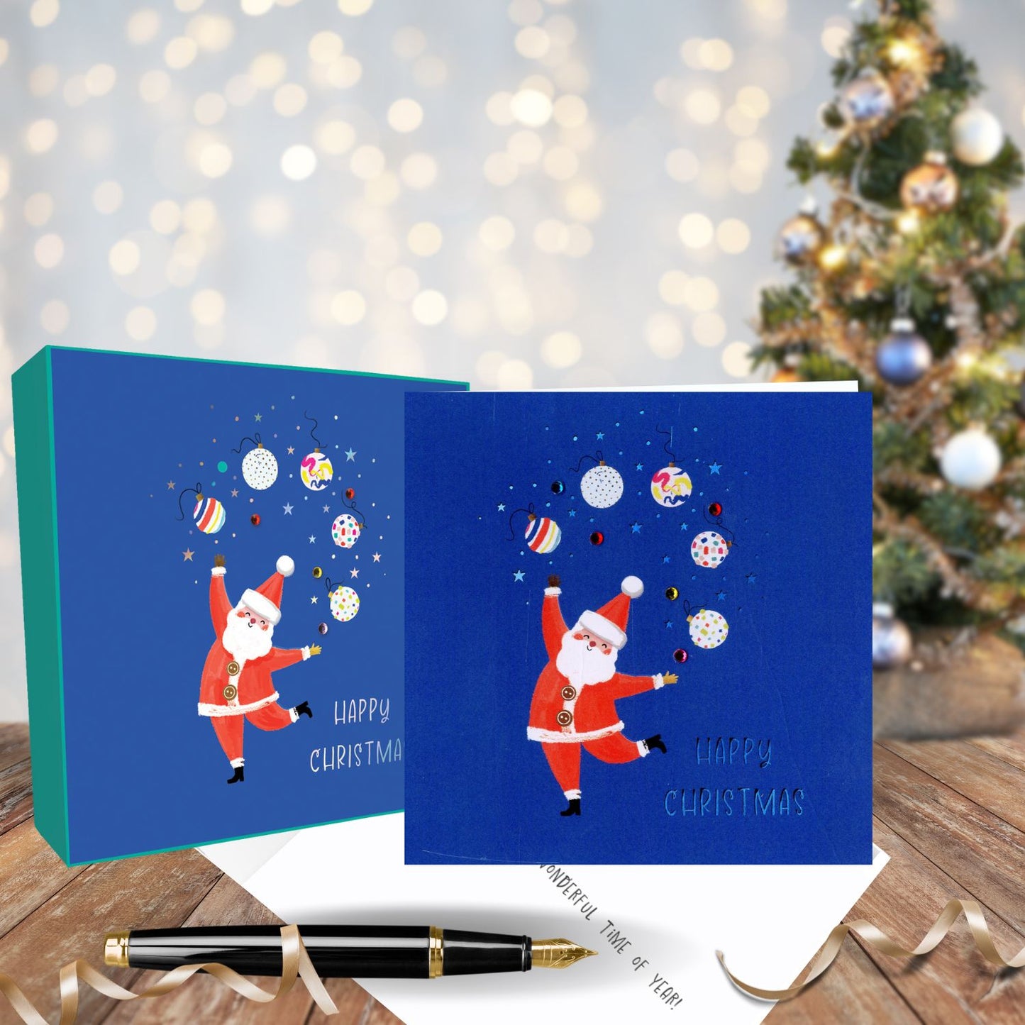 Box Of 6 Sparkle Santa Juggling Embellished Christmas Cards Xmas Card Boxes