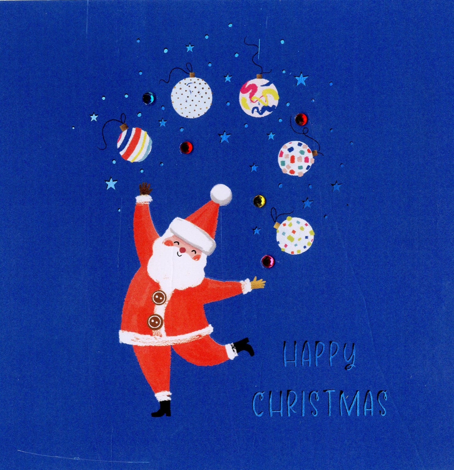 Sparkle Santa Juggling Baubles Embellished Hand-Finished Christmas Greeting Card