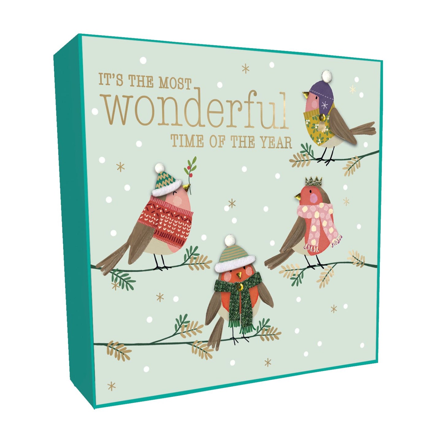 Luxury Christmas Cards Box of 6 Hand-Finished Joyful Robins Sparkle Xmas Cards