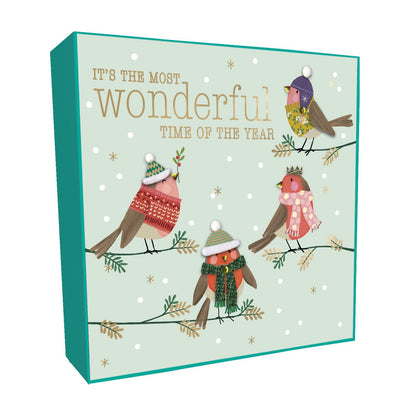 Luxury Christmas Cards Box of 6 Hand-Finished Joyful Robins Sparkle Xmas Cards