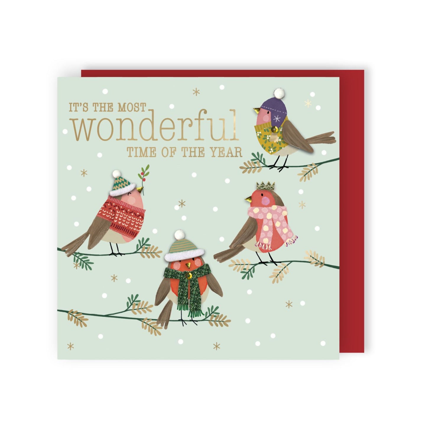 Luxury Christmas Cards Box of 6 Hand-Finished Joyful Robins Sparkle Xmas Cards