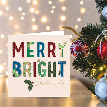 Luxury Christmas Cards Box of 6 Hand-Finished Merry & Bright Sparkle Xmas Cards