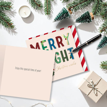 Individual Hand-Finished Christmas Card Embellished Merry & Bright Design