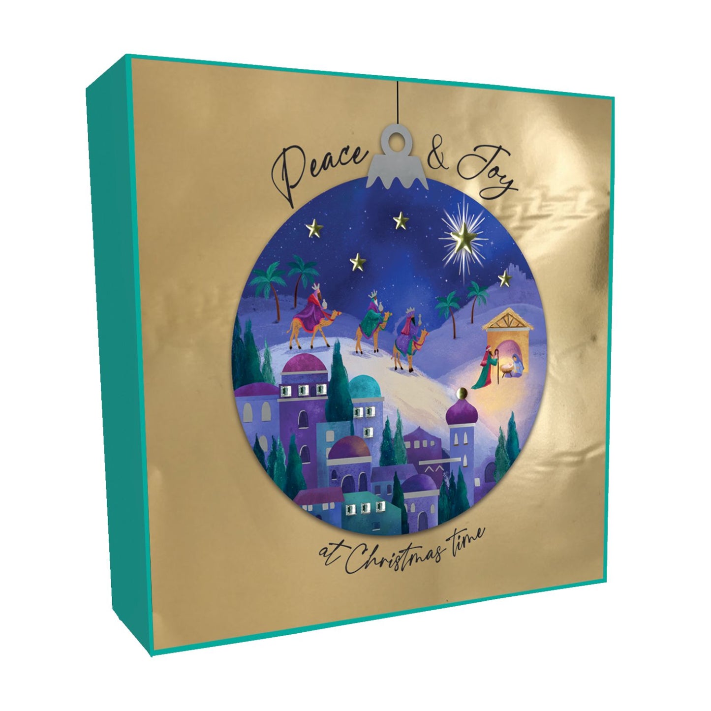 Luxury Christmas Cards Box of 6 Hand-Finished Nativity Bauble Sparkle Xmas Cards