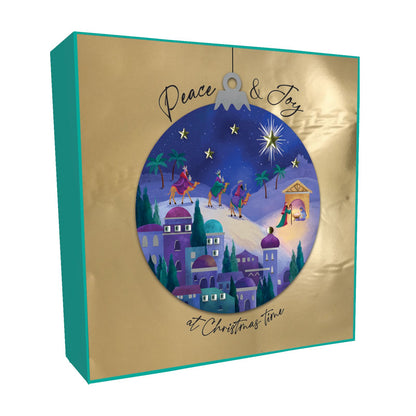 Luxury Christmas Cards Box of 6 Hand-Finished Nativity Bauble Sparkle Xmas Cards