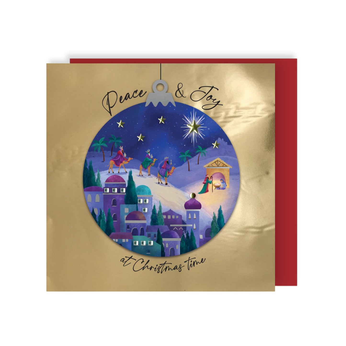 Luxury Christmas Cards Box of 6 Hand-Finished Nativity Bauble Sparkle Xmas Cards