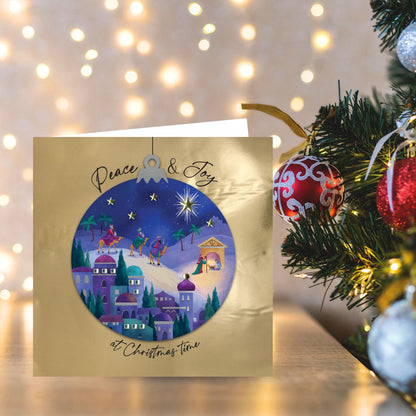 Luxury Christmas Cards Box of 6 Hand-Finished Nativity Bauble Sparkle Xmas Cards